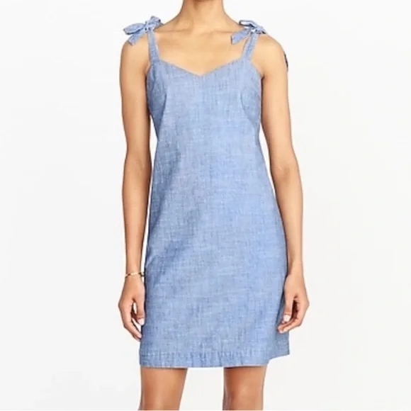 J. Crew Factory | Dresses | J Crew Factory Shoulder Tie Denim Dress Size  Medium | Poshmark